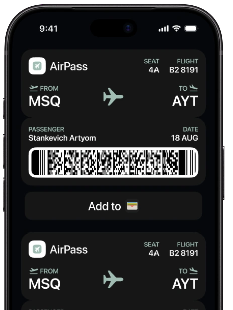 AirPass — boarding pass screen