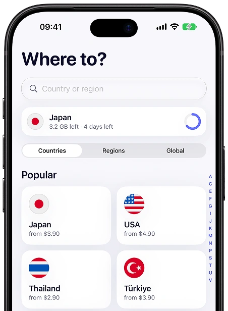 Travel eSIM — native app screen